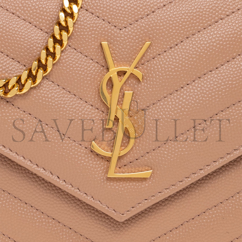 YSL CLASSIC CASSANDRE CHAIN WALLET IN GRAIN DE POUDRE LEATHER 377828BOW019830 (22.5*14*4cm)